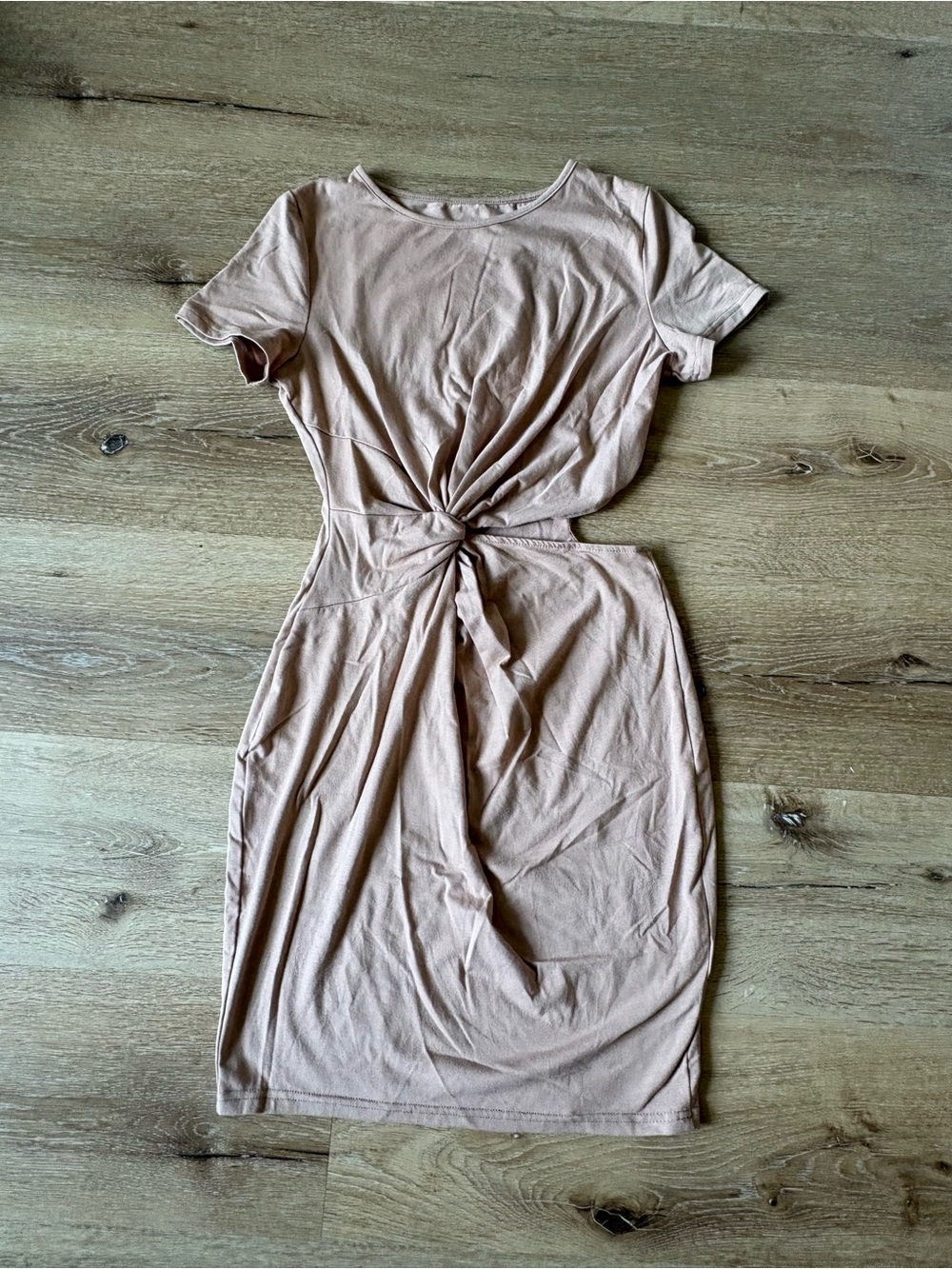 Women's Knot-Front Short Sleeve Dress with Side Cut Out